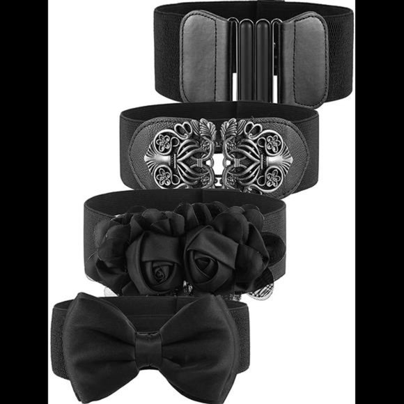 4 Pieces Women Vintage Waist Belt Elastic Stretch Retro Cinch Belt Waistband for main image 4